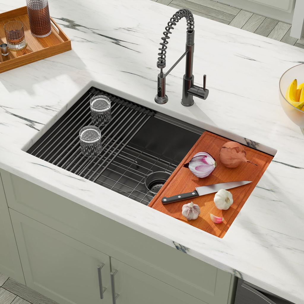 30 Inch Undermount Sink Black Stainless Steel Kitchen Sink Undermount Workstation Gunmetal Black Stainless Steel 16