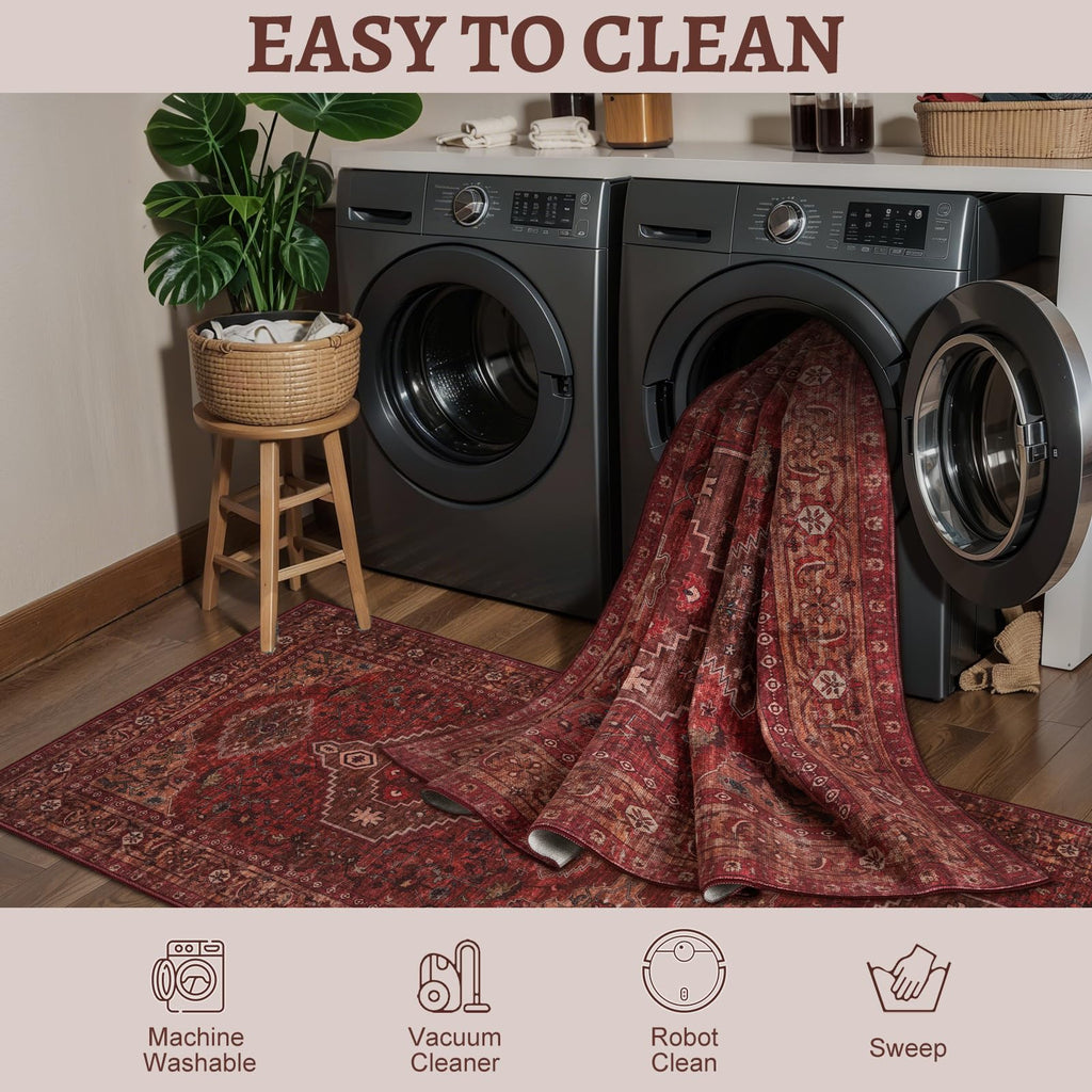 Red Oriental 2x5 Washable Runner Rug s, Non Slip Runner
