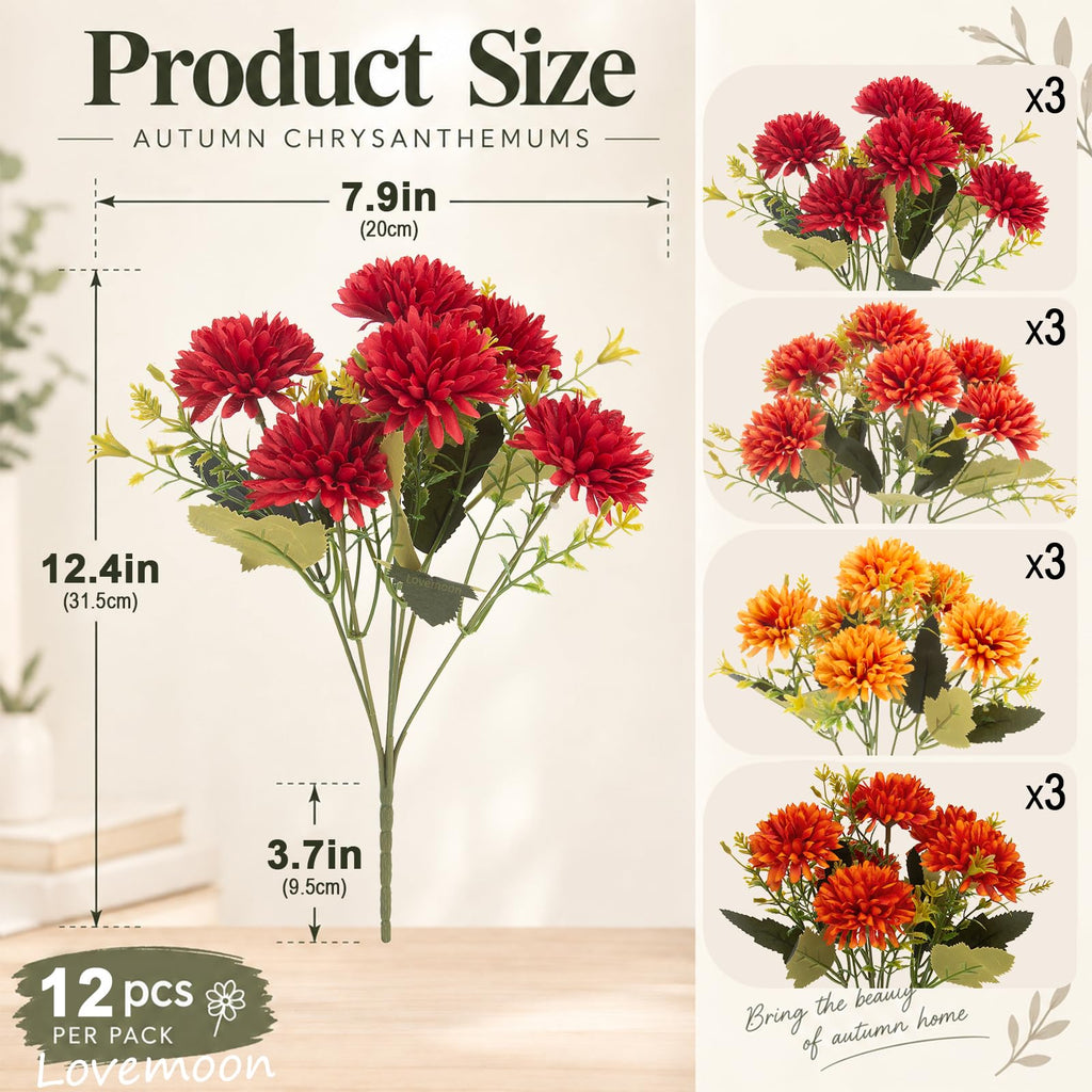 Artificial Chrysanthemums Flowers for Outdoors, Fall