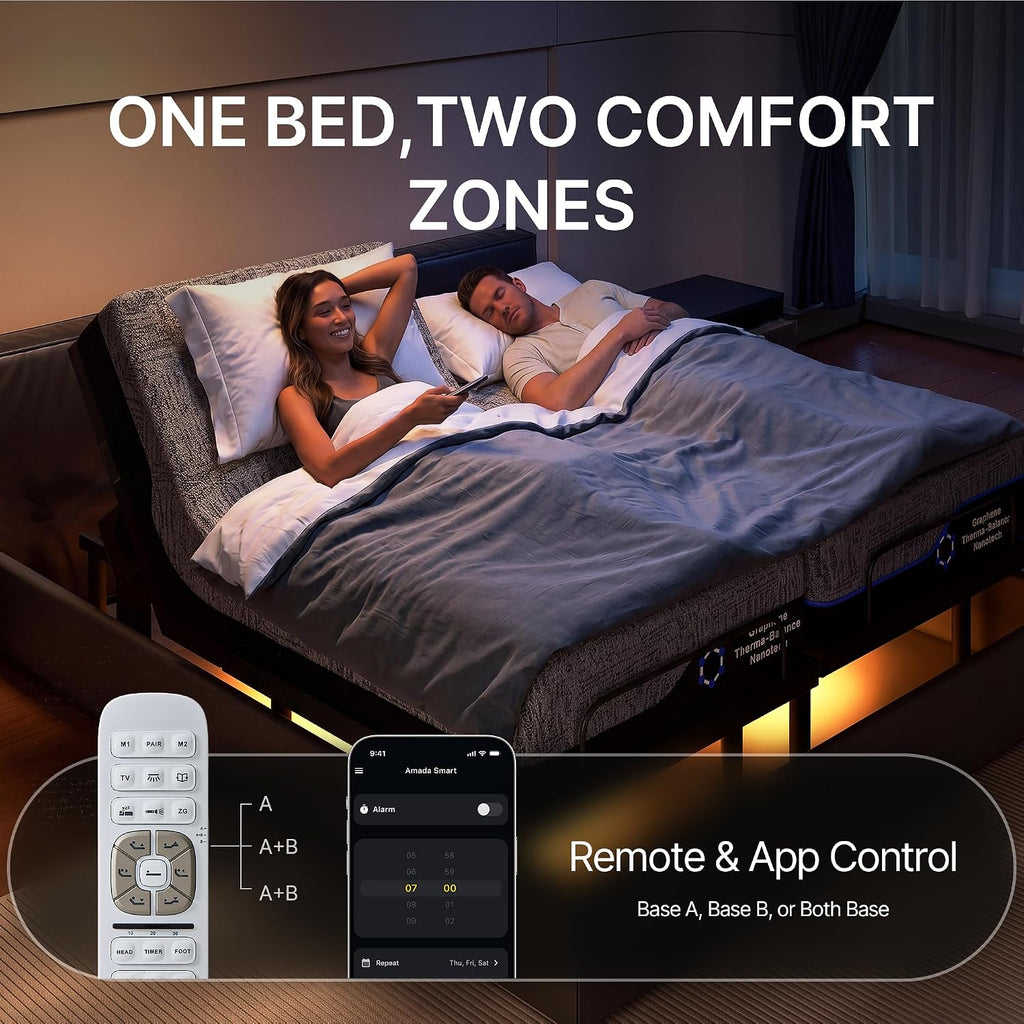 Split King Adjustable Bed Set, 3-Motor Adjustable Bed with Massage, Head & Foot Lift, Headrest Tilt, Zero Gravity - Set of 4