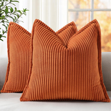 Fall Corduroy Rust Throw Pillow Covers 22x22 Set of 2