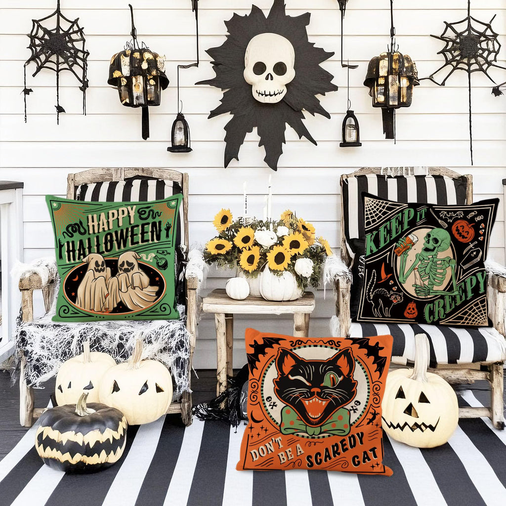 Halloween Pillow Covers 24×24 Set of 4 Linen Vintage Spooky Halloween Decor