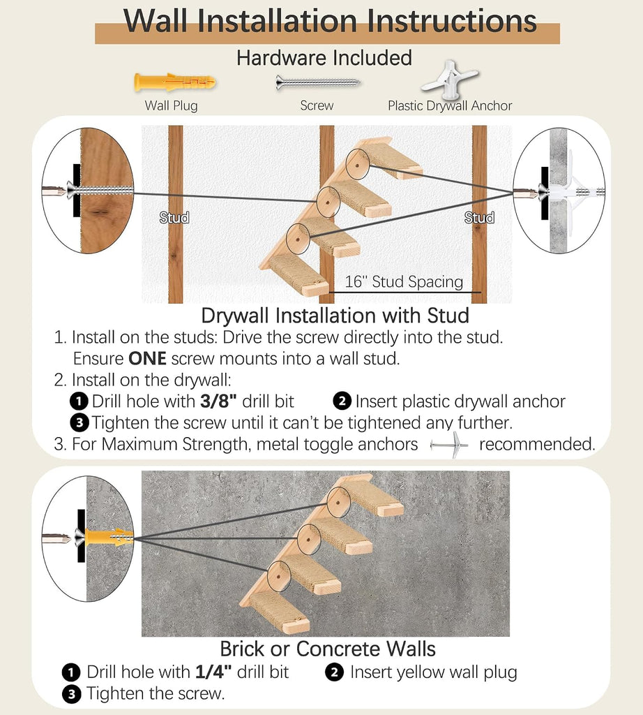 Cat Climbing Stair Shelf, Wall Mounted Reversible Ladder 2PCS 4 Steps