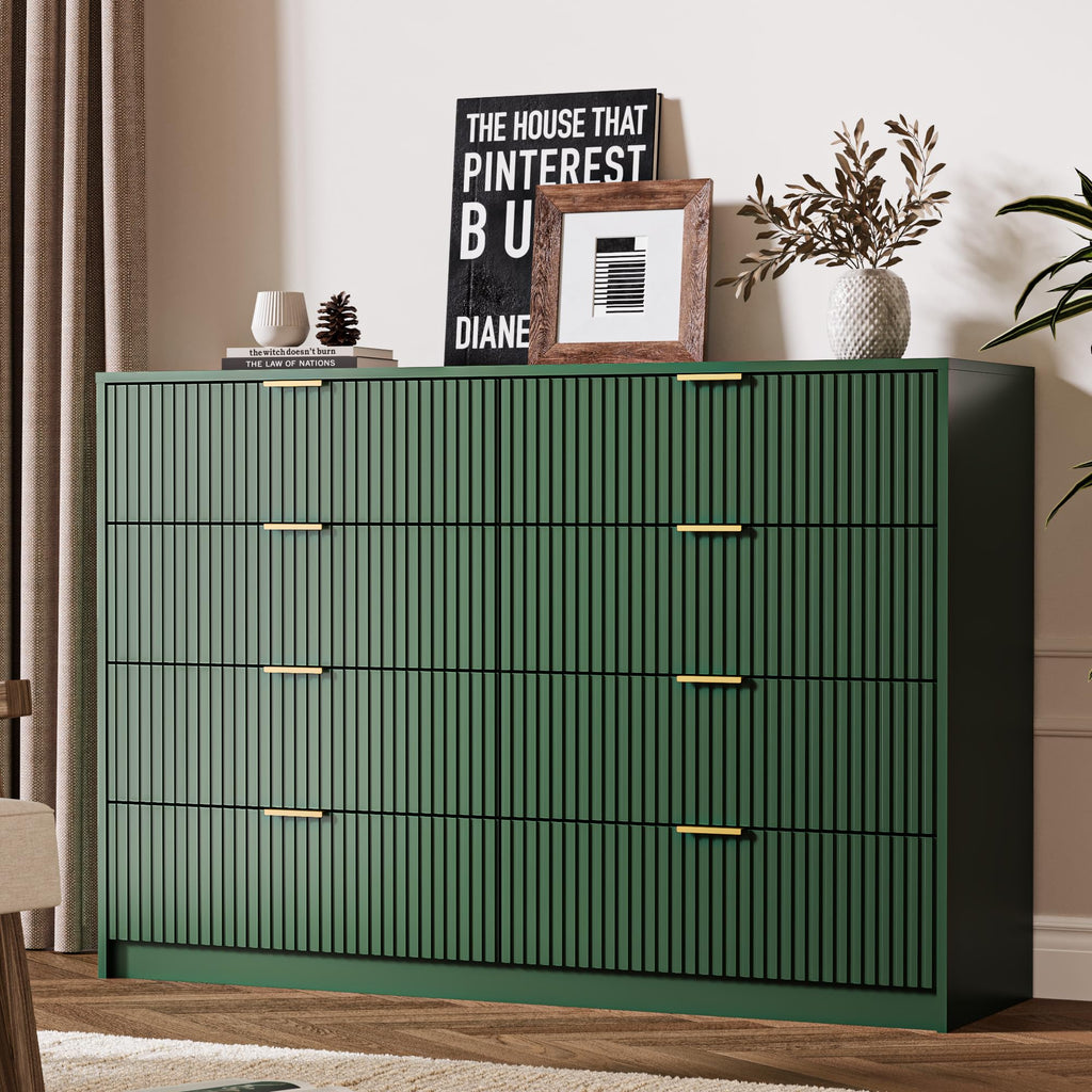 55" Wide Fluted 8-Drawer Double Dresser, Green
