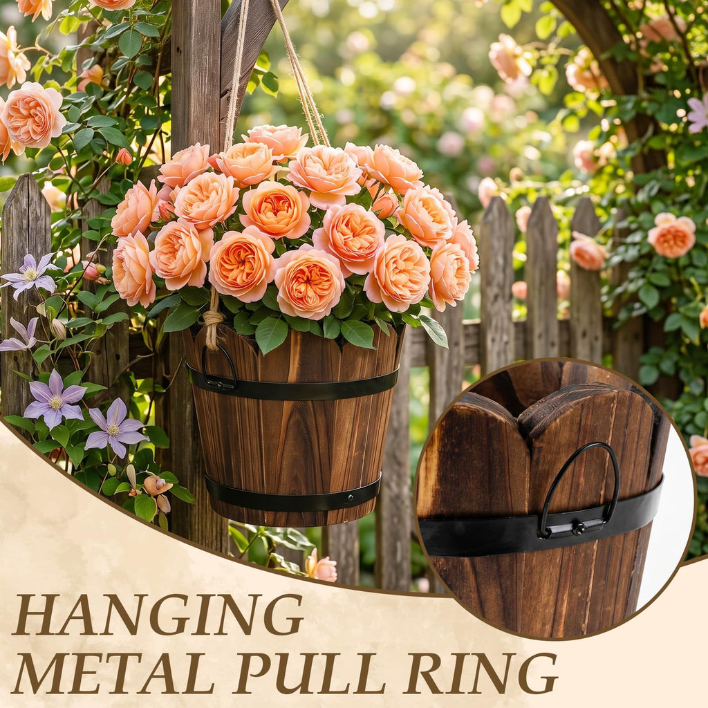 Whiskey Barrel Planter, Rustic Wood Plant Pots with Removable Plastic Liner & Floral Foam, Planters for Wedding Table