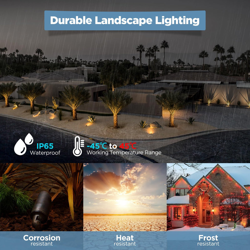 Solid Brass Outdoor Landscape Spotlights-12 Pack, Low Voltage Heavy Duty LED Spot Light Waterproof for Garden