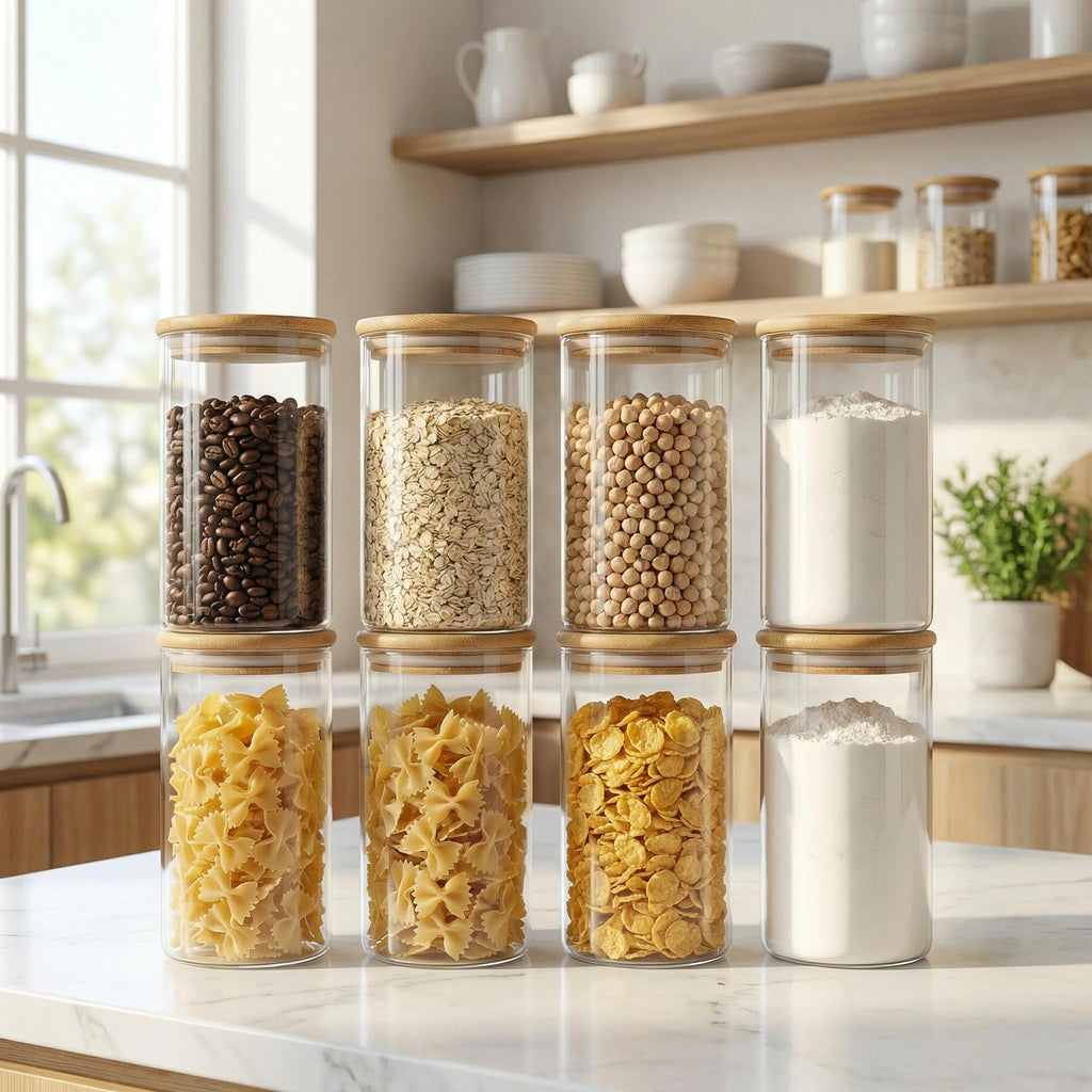 Glass Jars with Bamboo Lids 28 floz [Set of 8], Glass Canisters with Airtight Lids, Glass Food Storage Containers