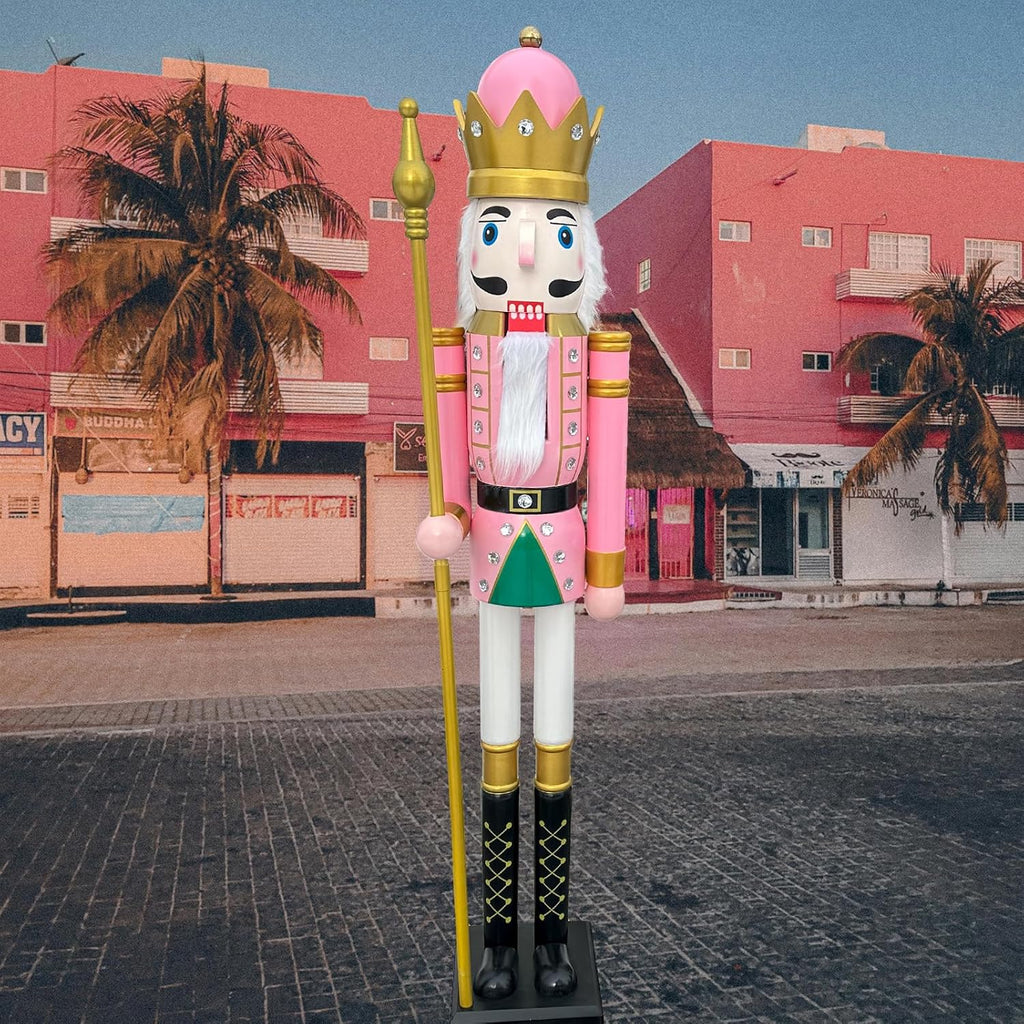 6 feet Tall Life Size Large Christmas Wooden Nutcracker King Pink BK16