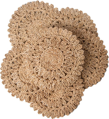 13.8" Set of 6 Round Woven Corn Husk Placemats by | Protects Tables from Heat & Scratches, Perfect for Everyday