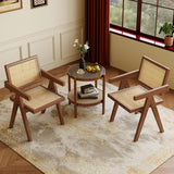 Wooden Dining Chairs Set of 2, Mid-Century Modern Rattan Chairs with Armrests, Walnut