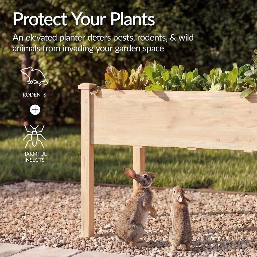 72x24x30in Raised Garden Bed, Elevated Wood Planter Box Stand for Backyard, Patio, Balcony w/Divider Panel, 6 Legs