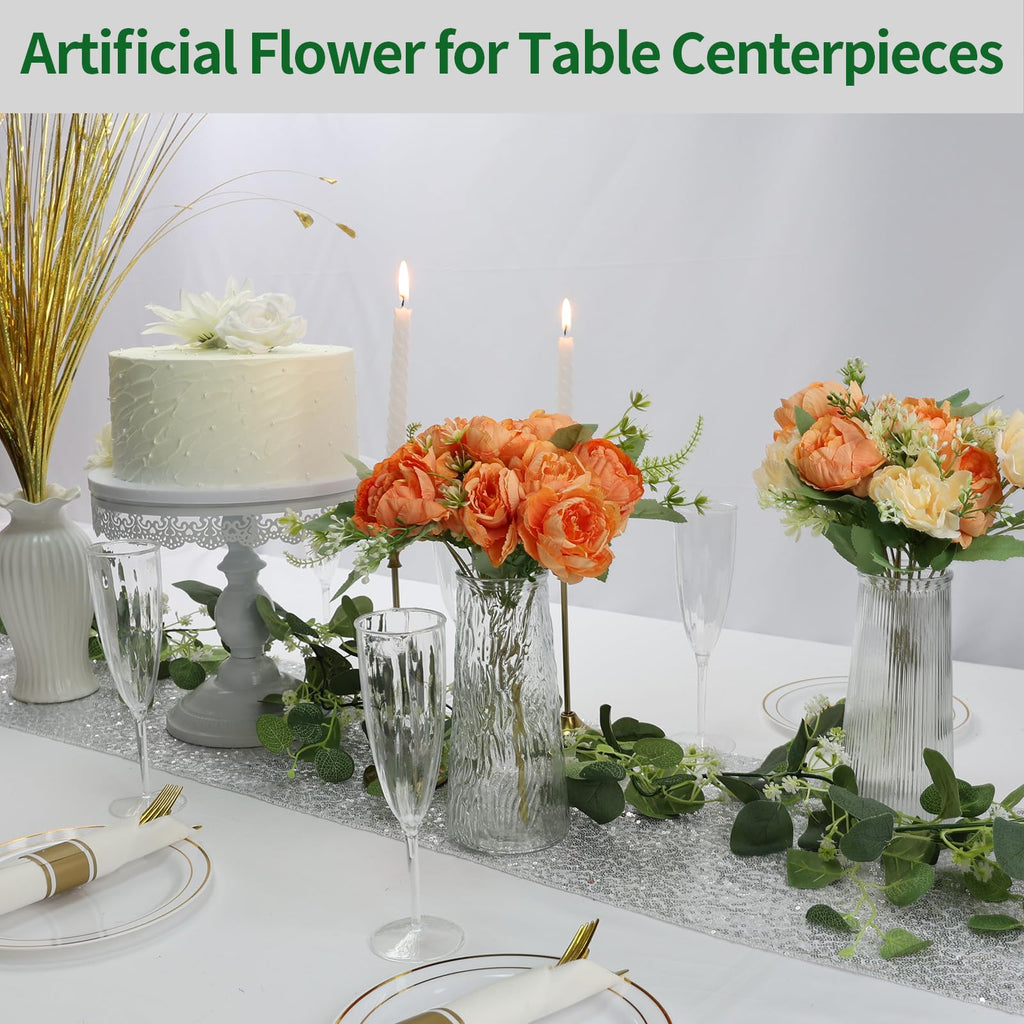 12 Bundles Orange Peonies Artificial Flowers Bulk for Centerpiece