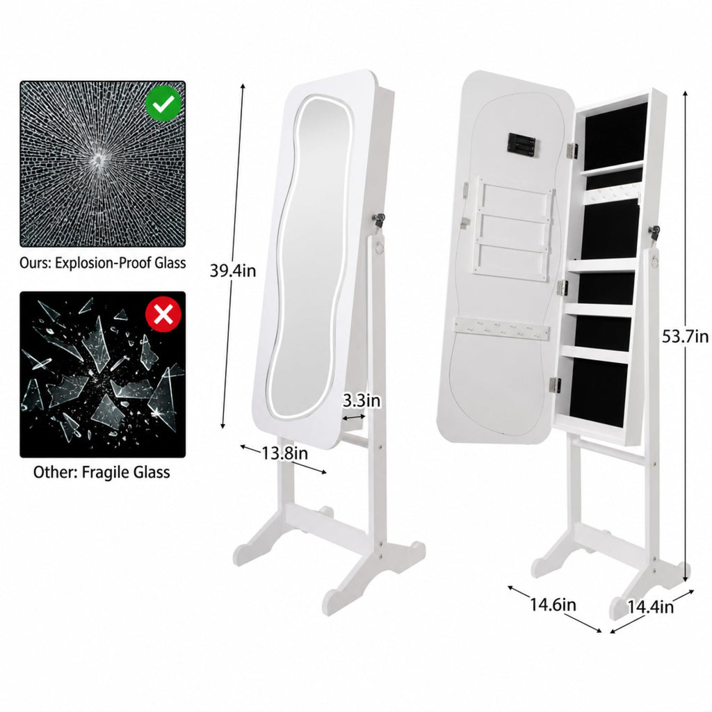 Jewelry Cabinet with LED Mirror, RGB Lighting Mirror with Storage