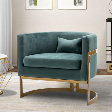 Velvet Barrel Accent Chair Lake Blue with Gold Legs