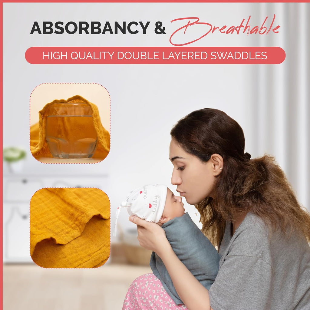 Pack of 4 Swaddle Blankets - Organic Cotton Muslin Baby Blanket for Swaddles 3-6 Months & 0-3 Months | Soft Swaddle
