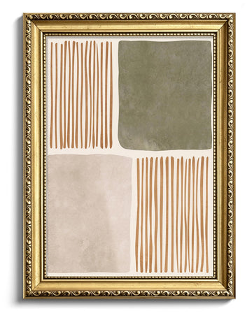 Gold Framed Modern Abstract Wall Art, Neutral Sage Green Geometric Picture Wall Decor, Beige Terracotta Canvas Print