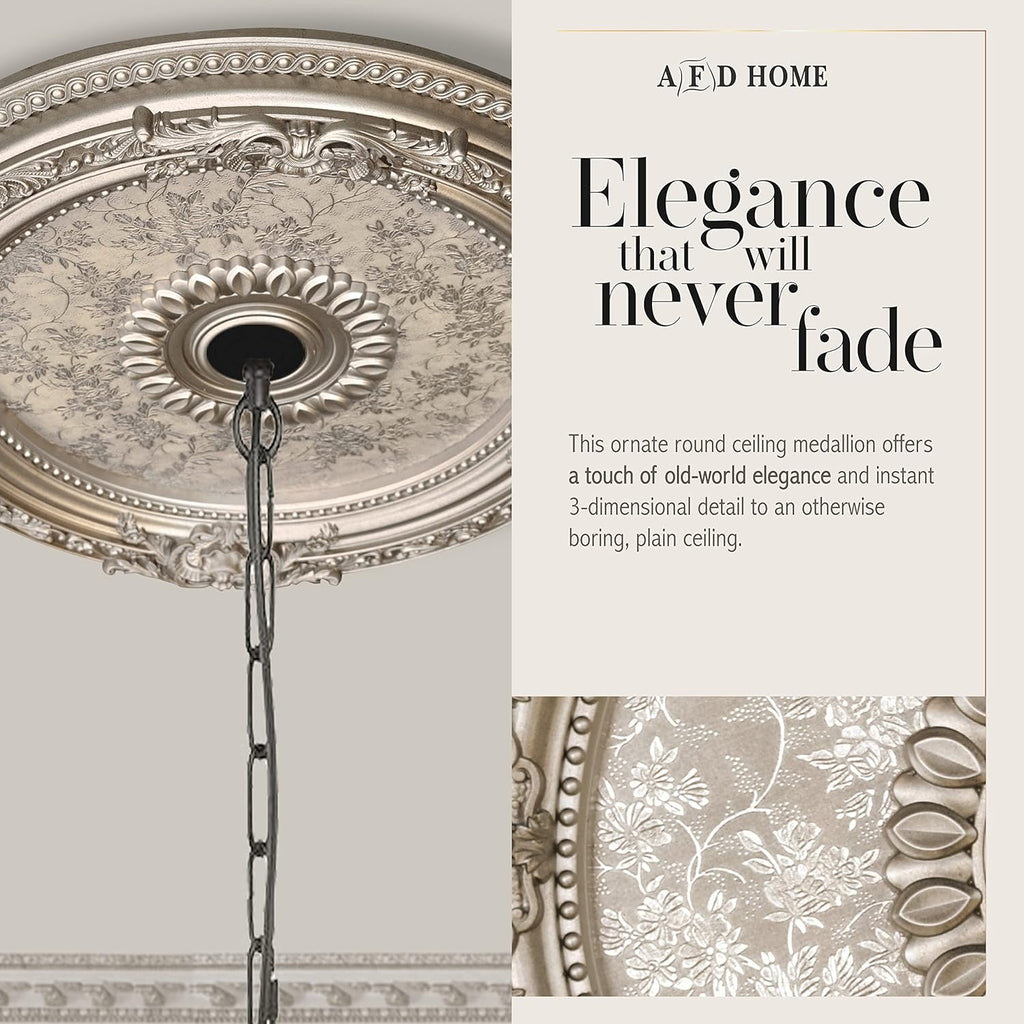 Petite Round Chandelier Ceiling Medallion or Fan Medallion, 24 Inches, Champagne