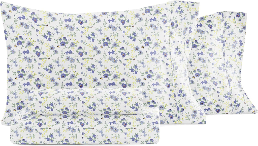 4 Piece Queen Sheet Set - Breathable, Double-Brushed Patterned Cooling Sheets - Ultra Soft & Wrinkle-Free 16"