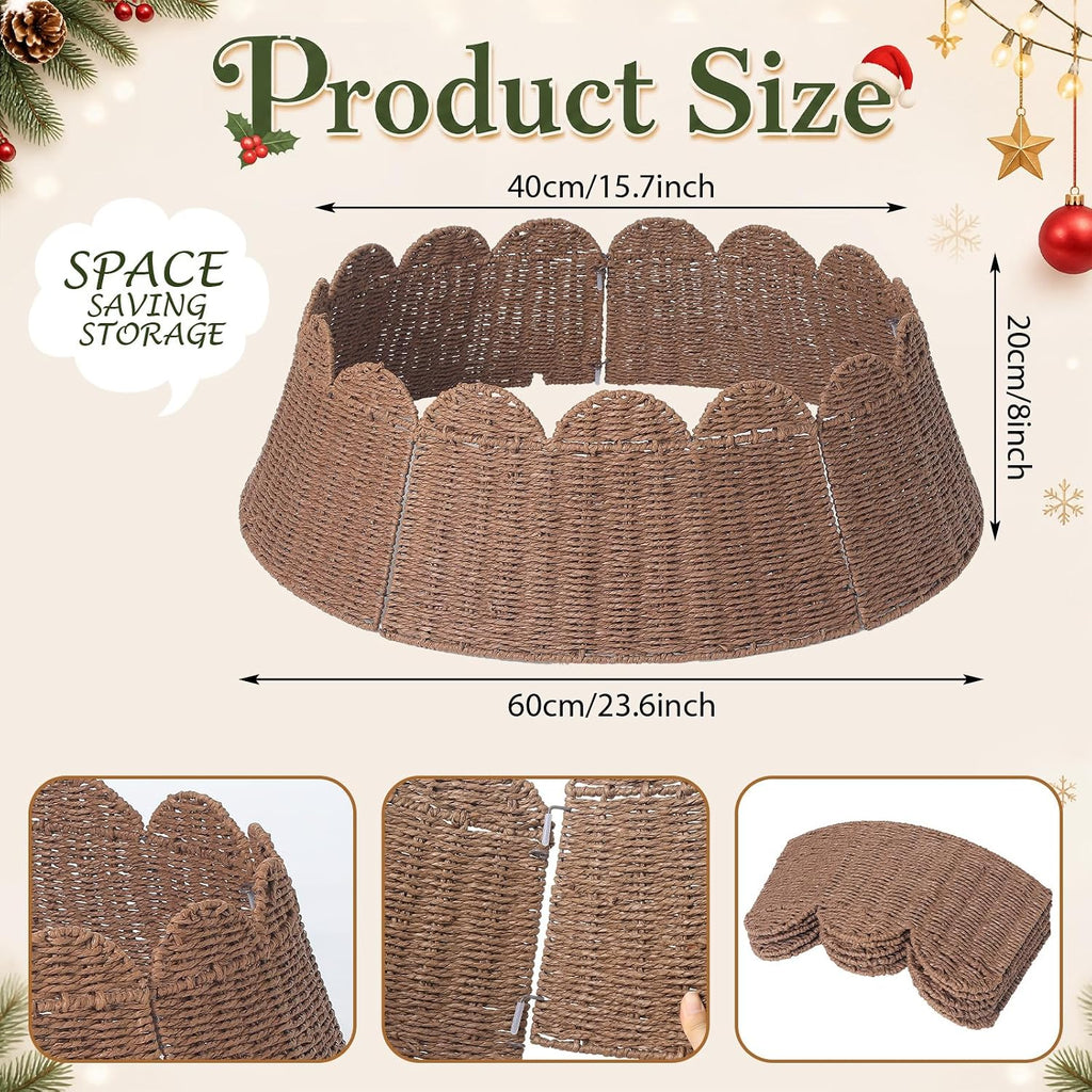 Woven Christmas Tree Collar Rattan Wicker Tree Skirt Stand Base, 24 Inch
