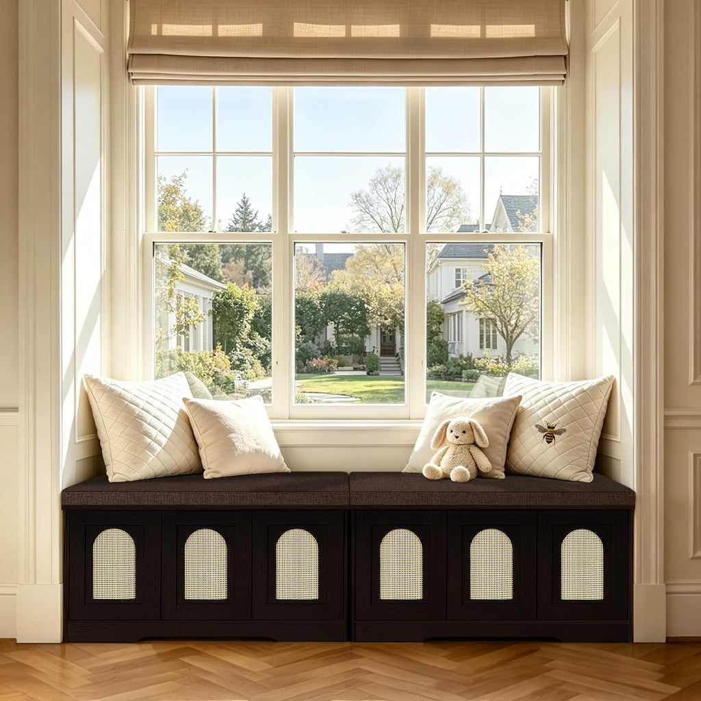 Shoe Storage Bench with Cushion, Door, Espresso Oak 39.4"LX17.7"H