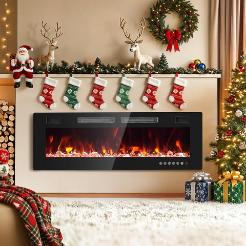 50” Electric Fireplace Insert, Ultra Slim Fireplace with 2 Heat Fans