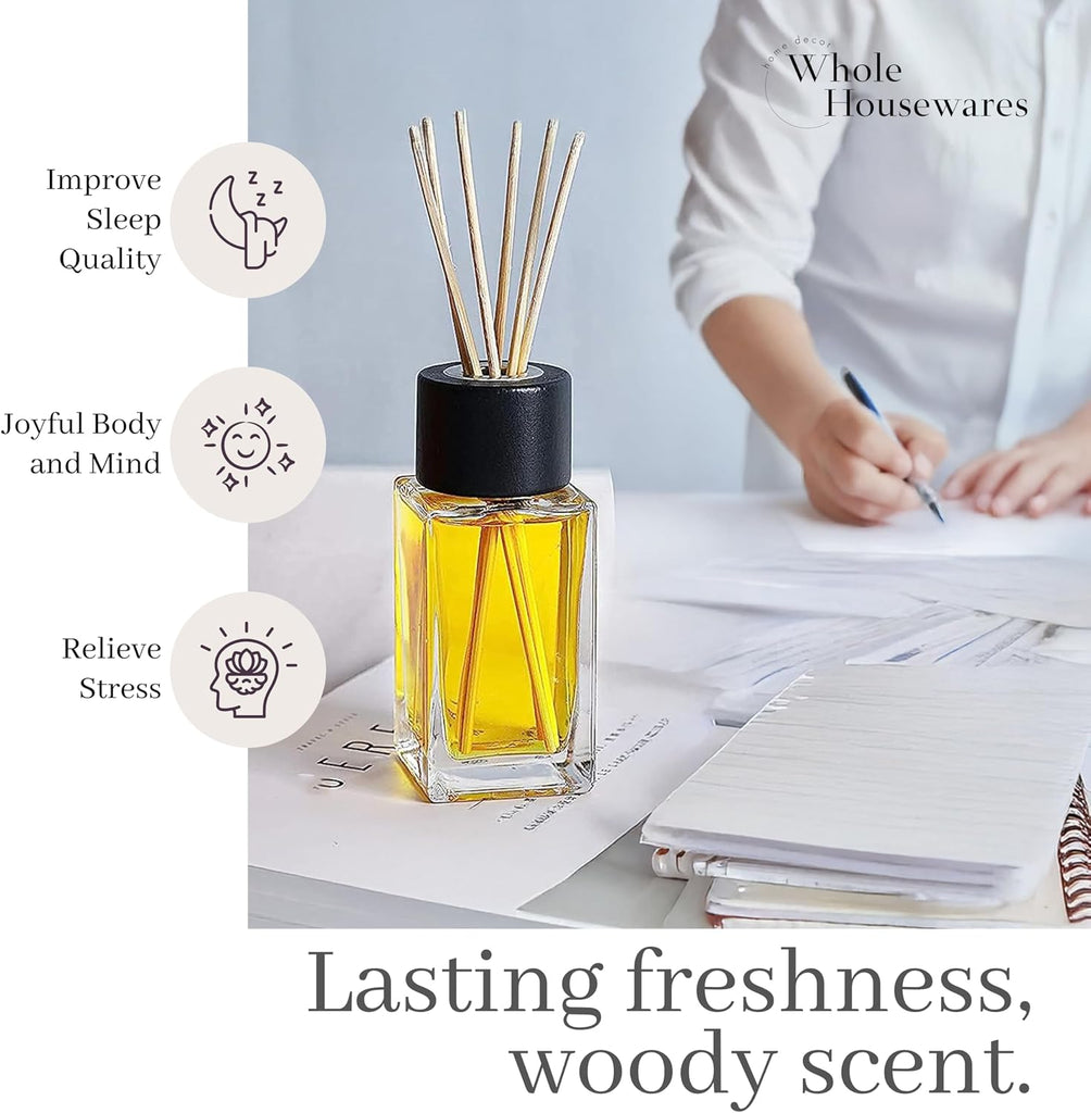 Natural Diffuser Reeds Bottles Sticks | Clear Glass Home Décor and Living Room | Black Wood Caps | Décorative - Set of 4
