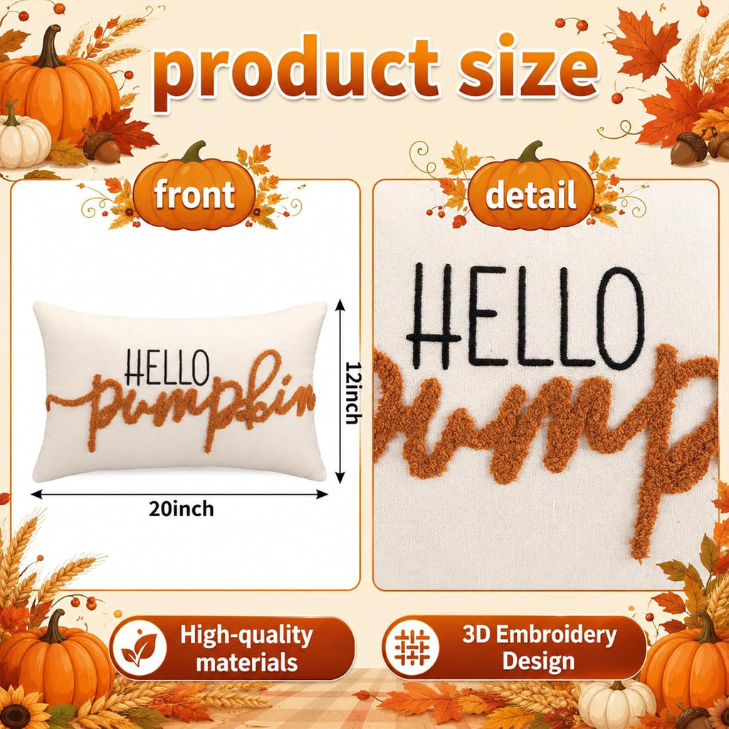 Fall Pumpkin Pillow Covers 12x20 Autumn Hello Pumpkin Lumbar Case