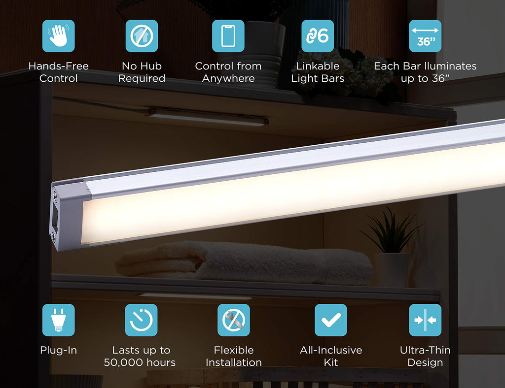 BLACK+DECKER Works with Alexa Smart Under Cabinet Lighting Kit, Adjustable LEDs, (3) 9" Bars White