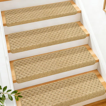 Bullnose Carpet Stair Treads for Wooden Steps Indoor, 2 Pack Beige
