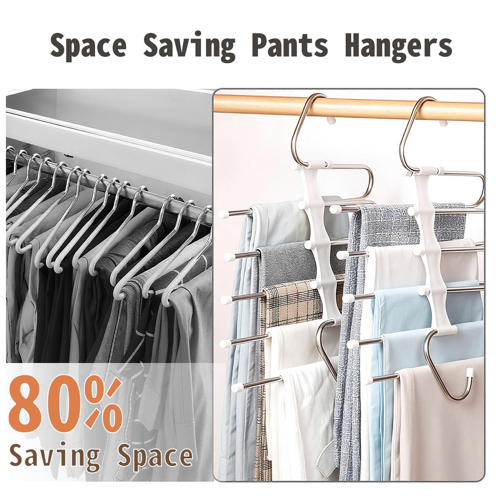 Pants Hangers Space Saving 5 Tier - 4 Pack Closet Organizers and Storage Closet Organizer, Anti-Slip Design, Closet