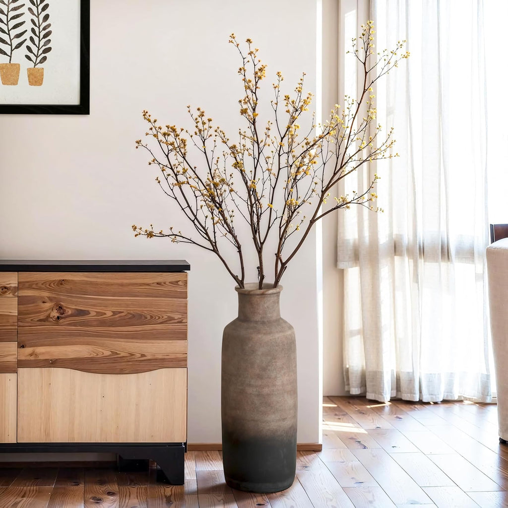 LuxenHome Ceramic Floor Vase, 19-Inch Brown Ombre Terracotta Vases | Rustic Pottery Vases, Large Vase Decor