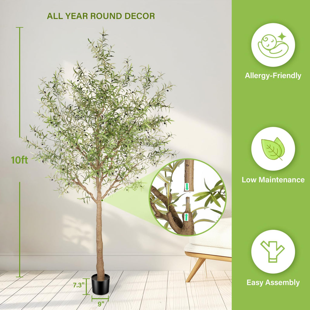 Large Faux Olive Tree 10ft with Thick Trunk & Realistic Leaves