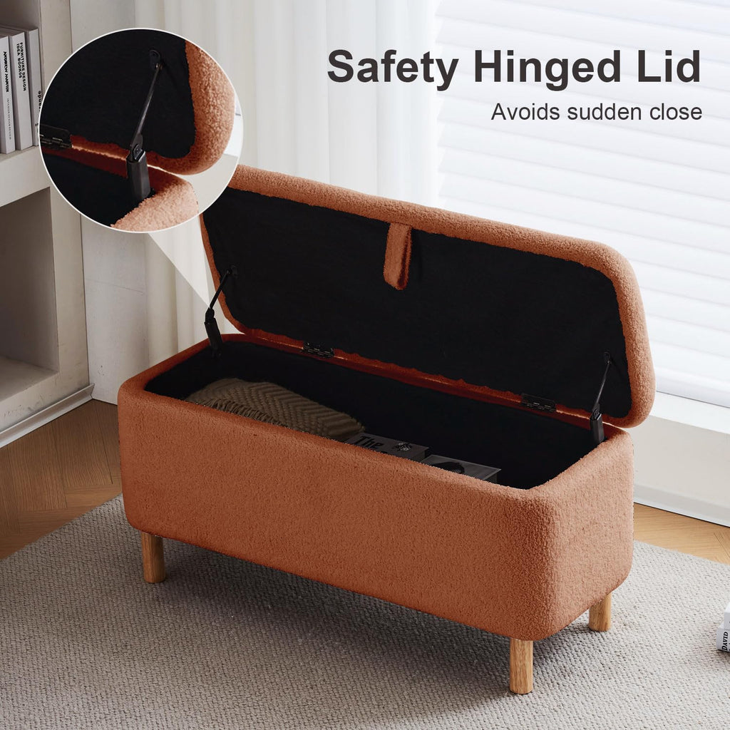 Storage Bench Bedroom Bench Sherpa Ottoman Storage Entryway Rectangular Boucle Foot Rest Stool Padded Seat