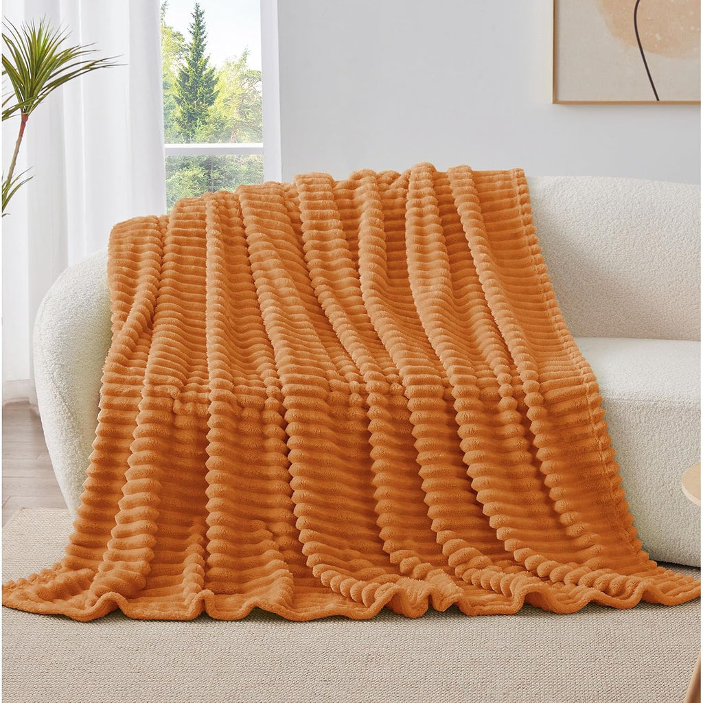 Ribbed Fleece Fall Throw Blanket, Burnt Orange, 50"x60"