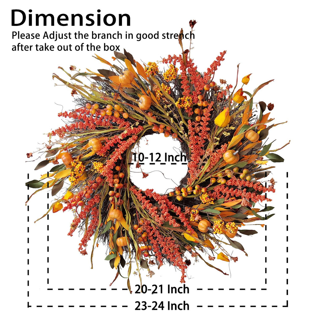 24In Fall Harvest Wreath for Front Door Autumn Thanksgiving Decor