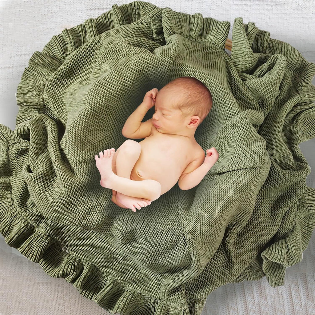 Knit Baby Blanket 40x30 for Boy & Girl Soft Swaddle Blanket (White)