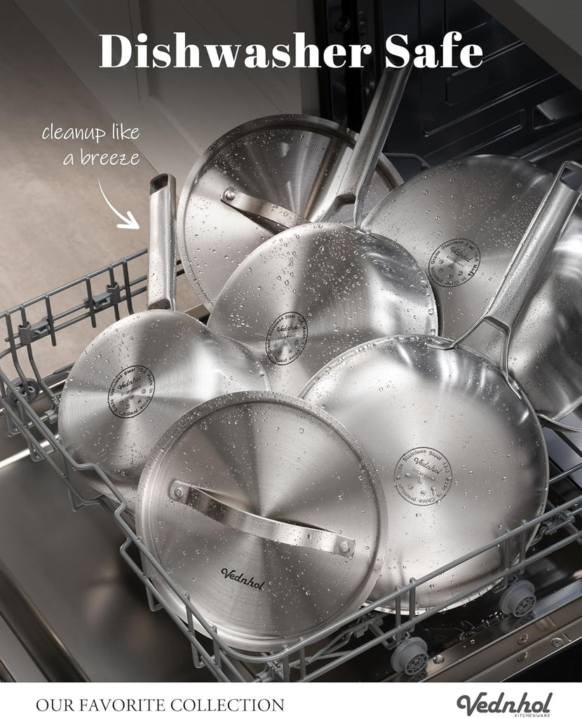 Stainless Steel Cookware Set, 8 Pcs Tir-Ply Pots and Pans Set, PFOA&PTFE Free, Dishwasher&Oven Safe, Kitchen