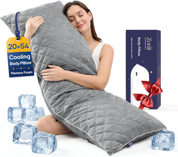 Cooling Body Pillow for Adults Side Sleeper & Pregnancy - Memory Foam Insert Long Body Pillow 20 x 54 Inch with