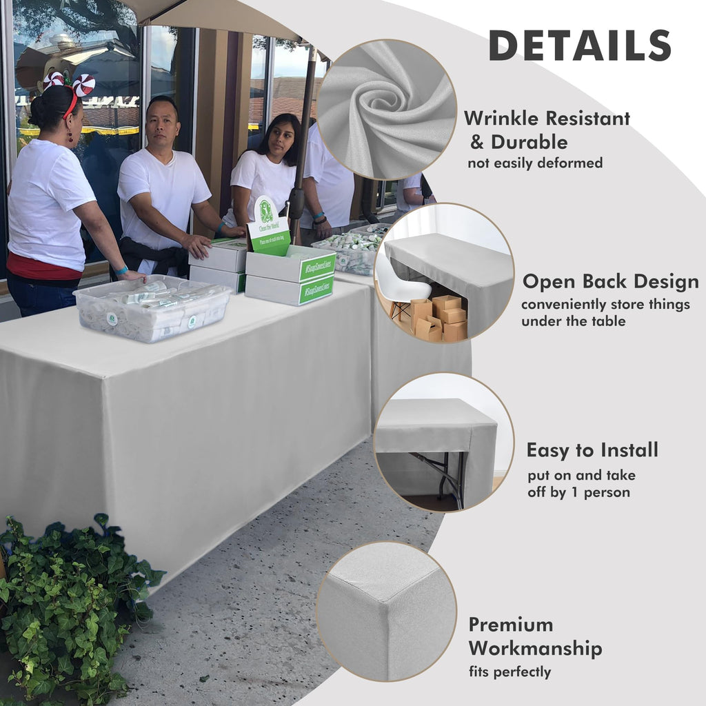 Open Back Fitted Table Cloths For 4 Foot Rectangle Tables Silver 2 Pcs