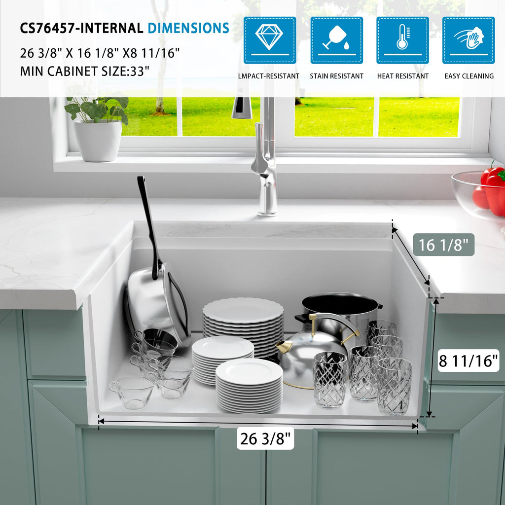 White Undermount Kitchen Sink 30 Inch, Workstation Granite Sink
