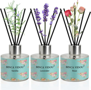 Reed Diffuser, Lavender, Rose, Vanilla Aromatherapy Oil Diffusers, Gift & Stress Relief, 50ml x 3 - Set of 3