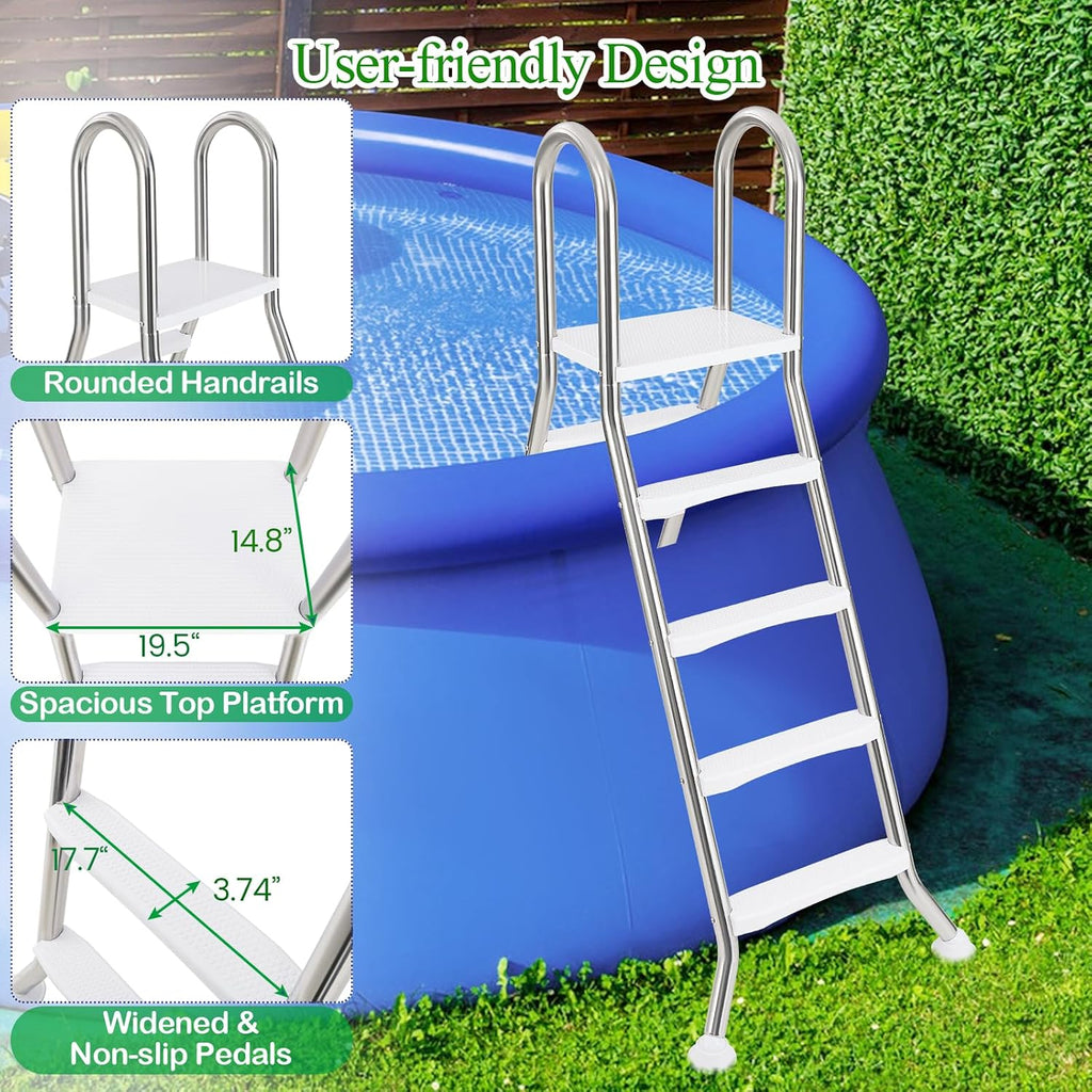Above Ground Pool Ladder for 55" Pool Wall Height | 440 LBS Heavy Duty Stainless Steel 4-Step Double-Sided Swimming