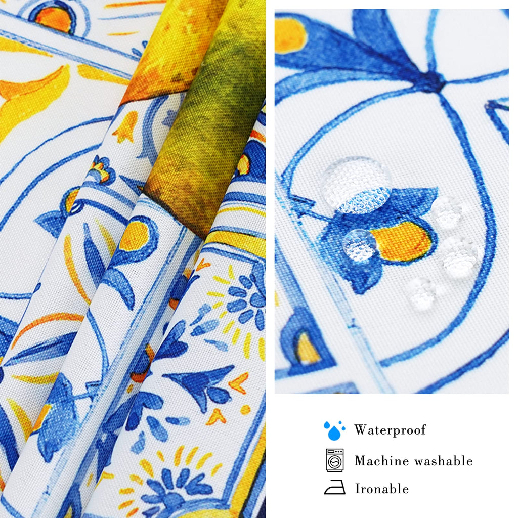 Blue Outdoor Tablecloth with Umbrella Hole for Rectangle Table, Waterproof Lemon Patio Table Cloth with Zipper - 60 x