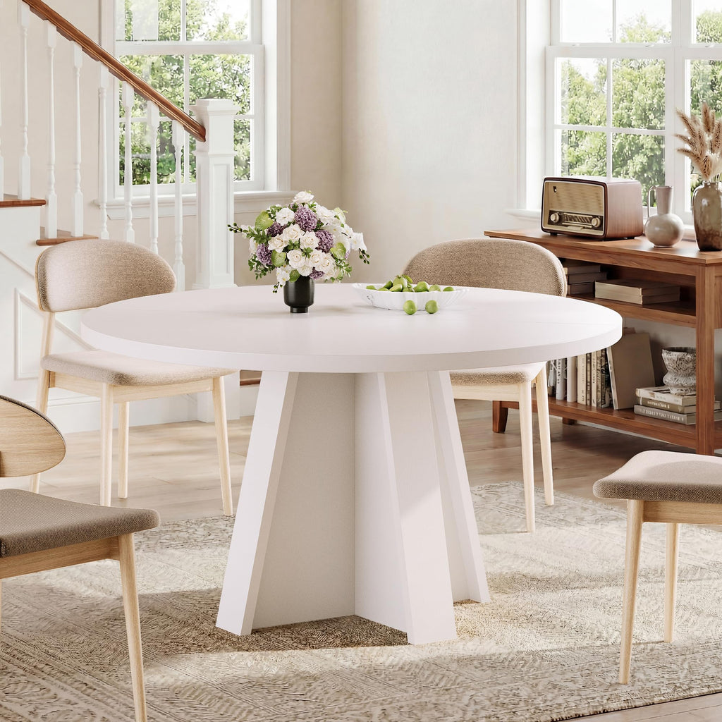 47-Inch Round Dining Table for 4-6 People, Modern Wooden Kitchen Table, Farmhouse Circle Dinner Tables Furniture