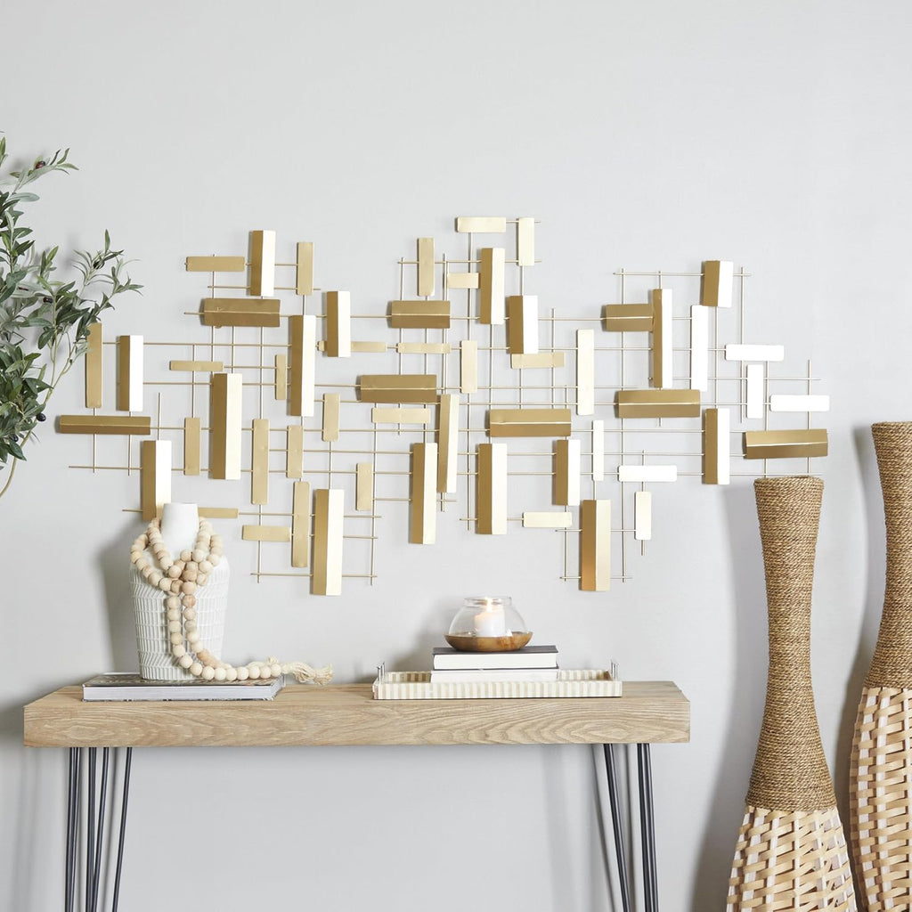 Metal Geometric Home Wall Decor 3D Stripes Wall Sculpture, Wall Art 60" x 1" x 30", Gold