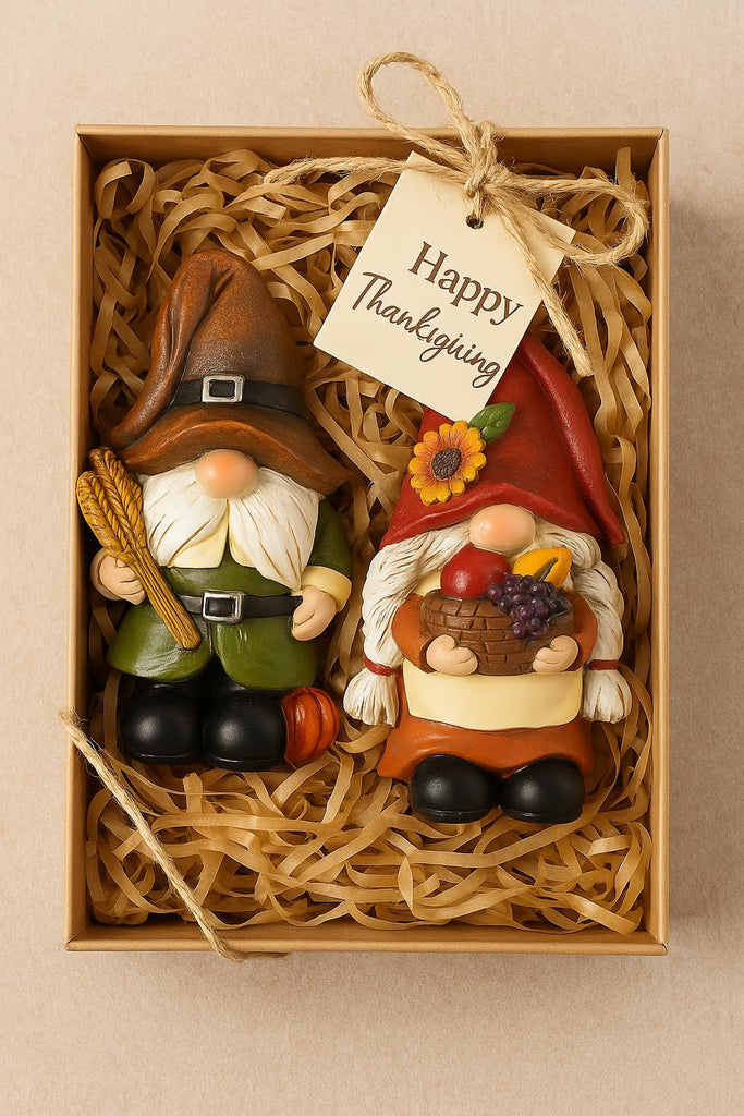 Thanksgiving Decorations Fall Figurines - 2 Pack Resin Harvest Figurines with Pumpkins, Wheat & Basket, Autumn Home
