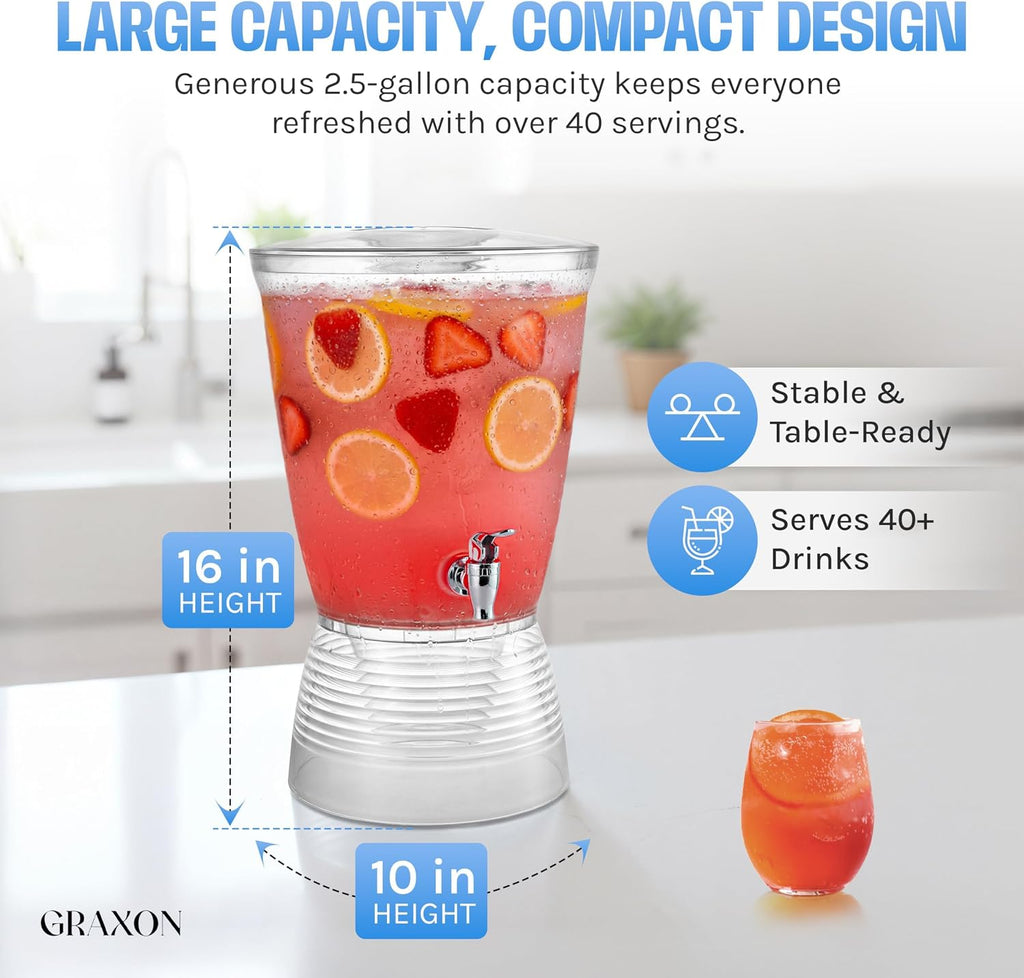 Drink Dispenser for Parties (2.5 Gallon) for Countertop (3 Pack) - Set of 3