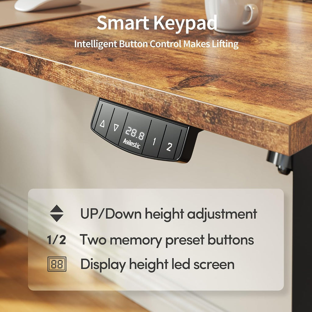 55*24 Inch Height Adjustable Electric Standing Desk, Rustic Brown | Sit Stand Up Computer Desk, Memory Presets
