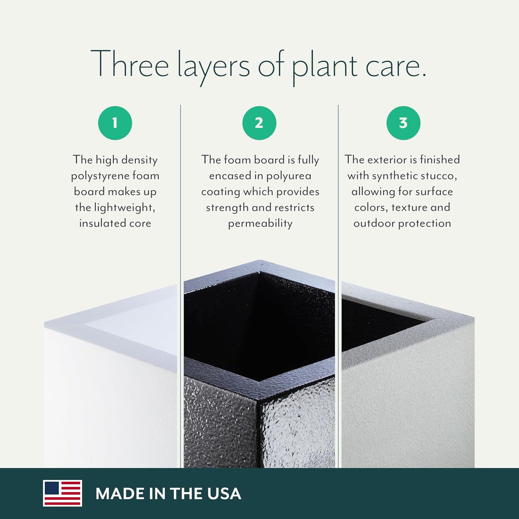 Cozumel Modern Outdoor/Indoor Column Planter - 23" x 18" x 30" H - Lightweight Weather Resistant Stone-Look Resin