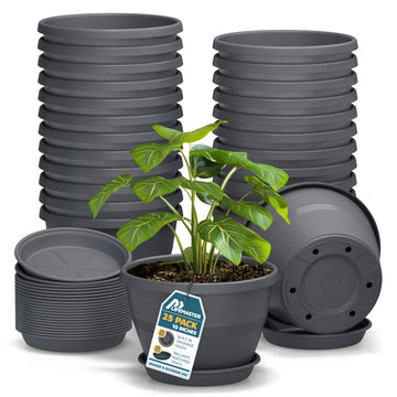 10-Inch Whiskey Barrel Planters Outdoor Pack of 25 - Durable Plastic Plant Pots for Indoor & Outdoor Use with